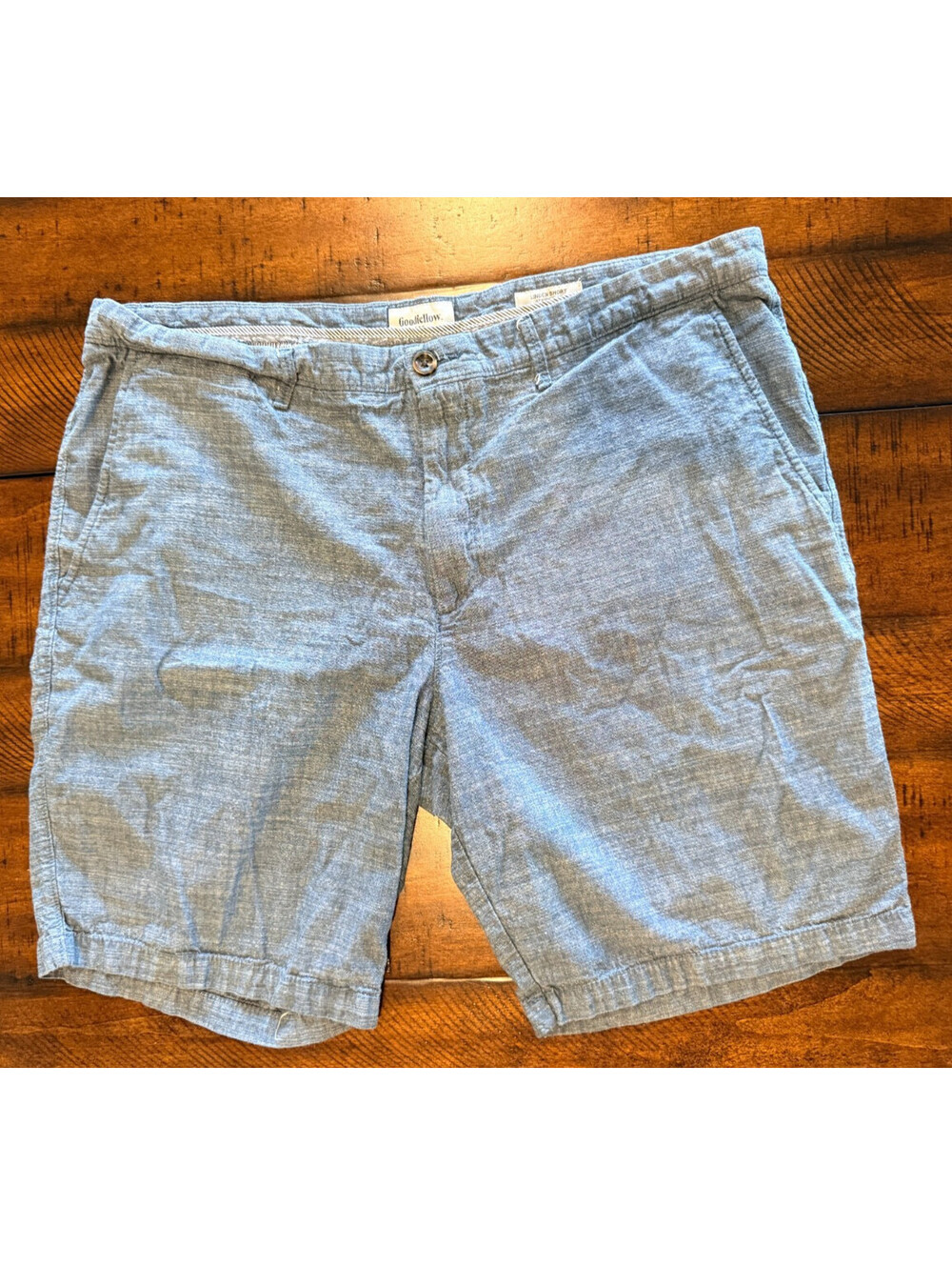 Goodfellow & Co Men's Linden Chambray Blue Flat Front  Cotton Shorts, Size 40
